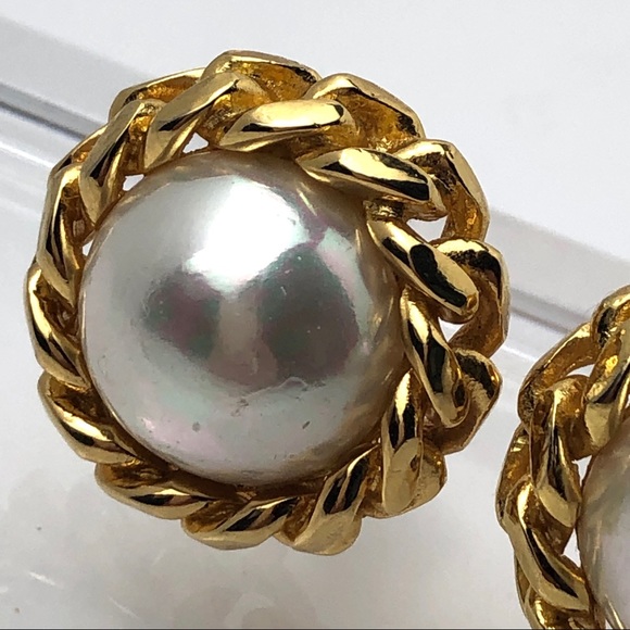 VTG CHRISTIAN DIOR FAUX PEARL CHAIN LINK EARRINGS - Picture 10 of 12